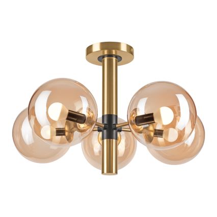 Luster na tyči ROLLO 5xE14/5W/230V zlatá/dymová béžová