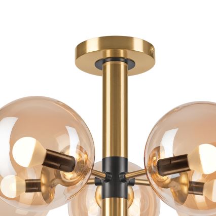 Luster na tyči ROLLO 5xE14/5W/230V zlatá/dymová béžová