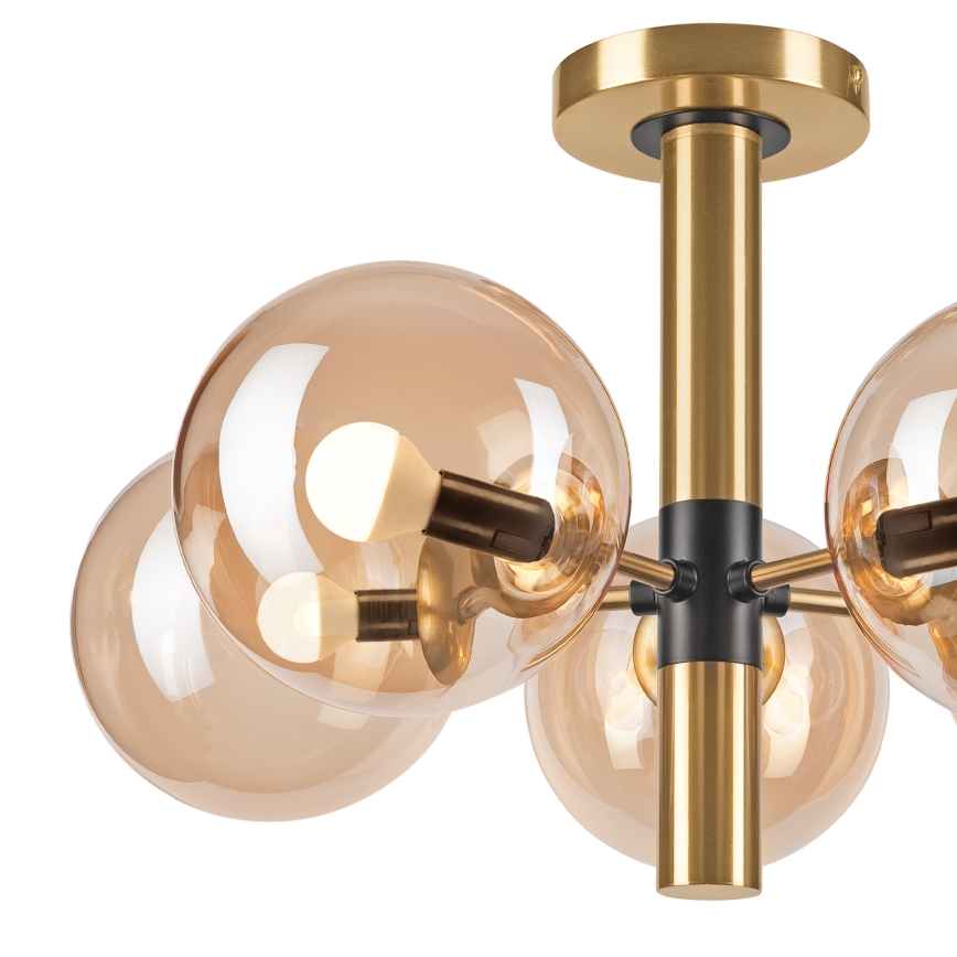 Luster na tyči ROLLO 5xE14/5W/230V zlatá/dymová béžová