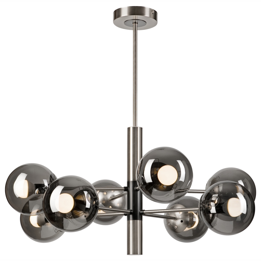 Luster na tyči ROLLO 8xE14/5W/230V matný chróm/dymová