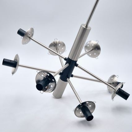 Luster na tyči ROLLO 8xE14/5W/230V matný chróm/dymová