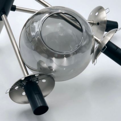 Luster na tyči ROLLO 8xE14/5W/230V matný chróm/dymová