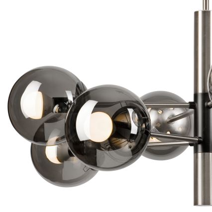 Luster na tyči ROLLO 8xE14/5W/230V matný chróm/dymová