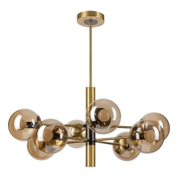 Luster na tyči ROLLO 8xE14/5W/230V zlatá/dymová béžová