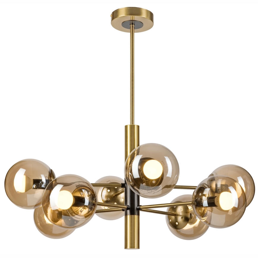 Luster na tyči ROLLO 8xE14/5W/230V zlatá/dymová béžová