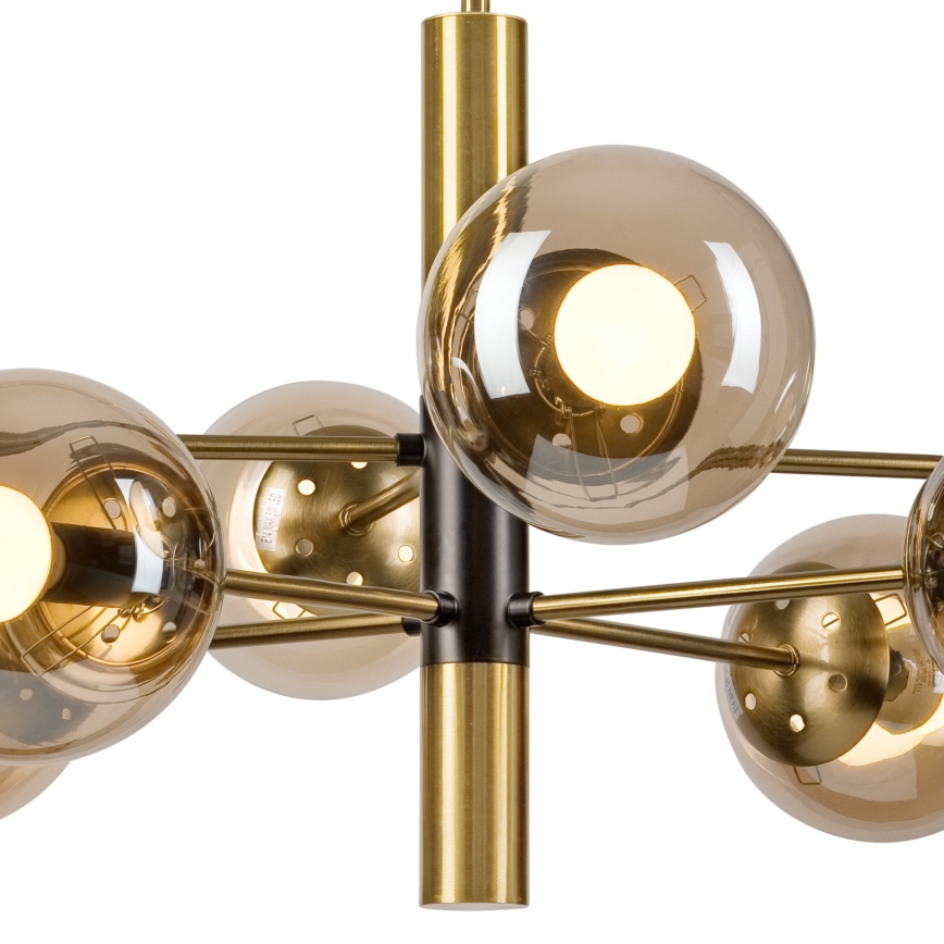 Luster na tyči ROLLO 8xE14/5W/230V zlatá/dymová béžová
