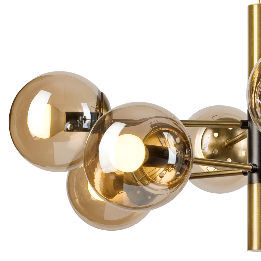 Luster na tyči ROLLO 8xE14/5W/230V zlatá/dymová béžová