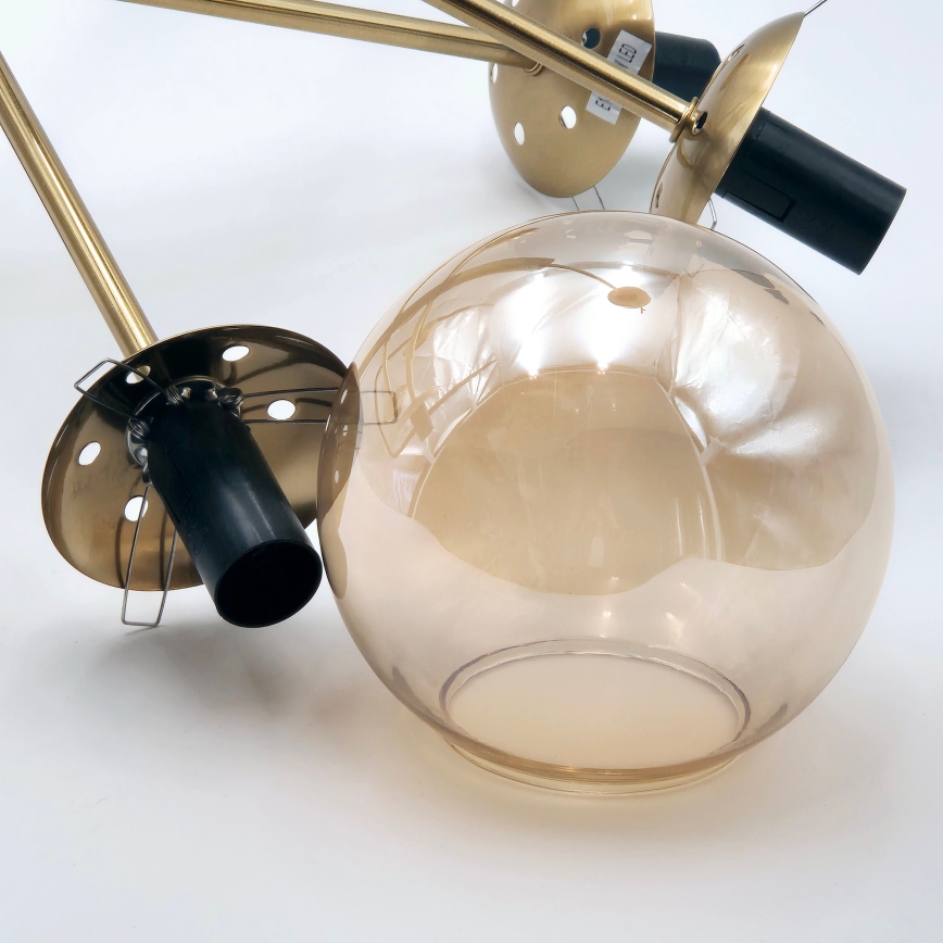 Luster na tyči ROLLO 8xE14/5W/230V zlatá/dymová béžová