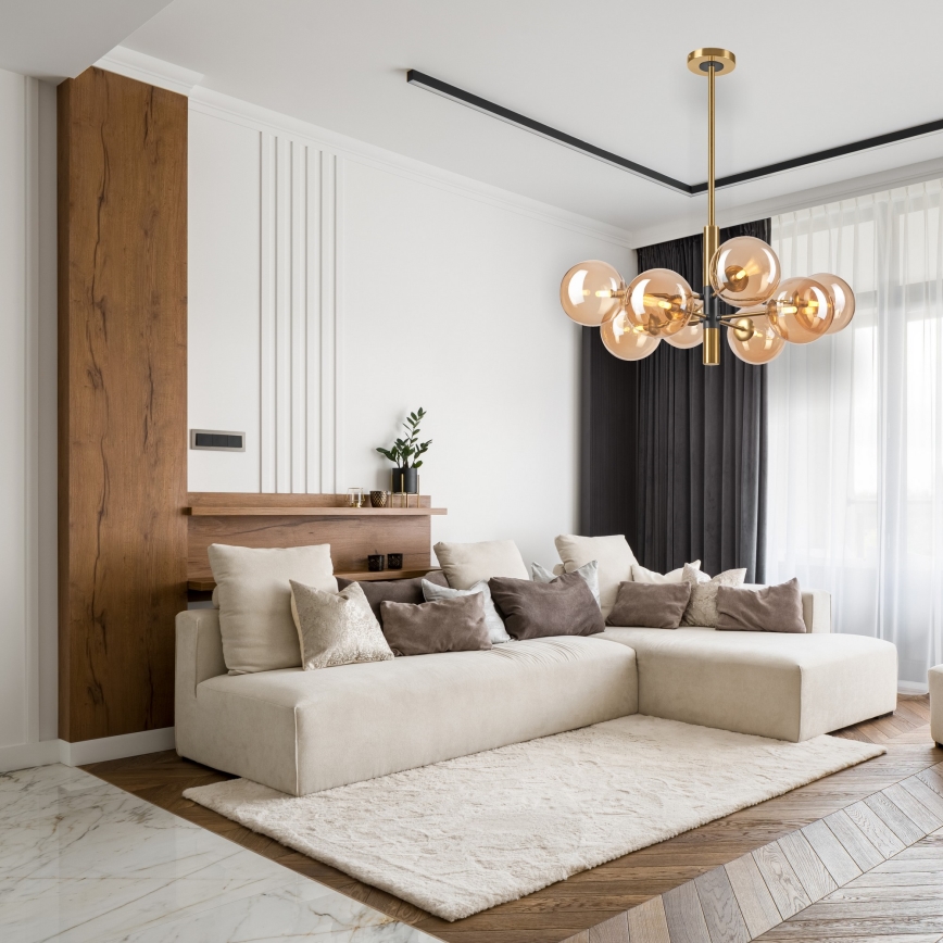 Luster na tyči ROLLO 8xG9/5W/230V zlatá/dymová béžová
