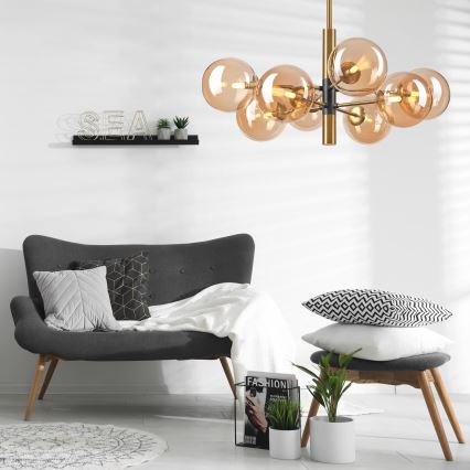 Luster na tyči ROLLO 8xG9/5W/230V zlatá/dymová béžová