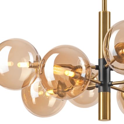 Luster na tyči ROLLO 8xG9/5W/230V zlatá/dymová béžová