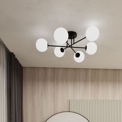 Luster na tyči ROMA 6xE14/10W/230V čierna/biela