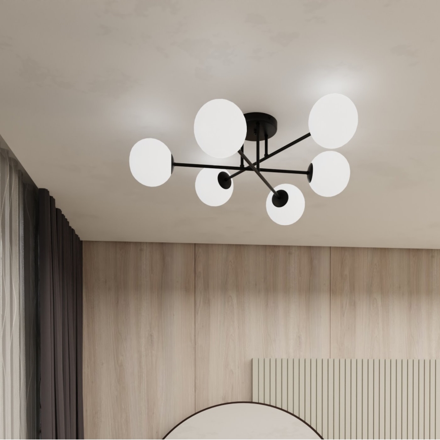 Luster na tyči ROMA 6xE14/10W/230V čierna/biela
