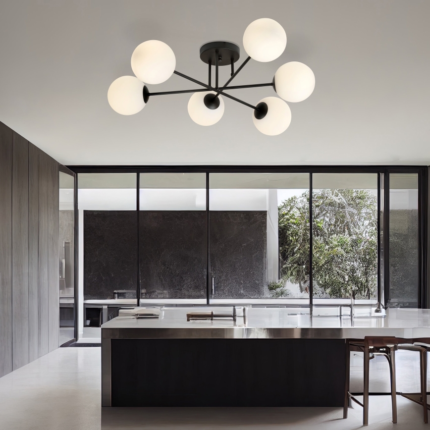 Luster na tyči ROMA 6xE14/10W/230V čierna/biela