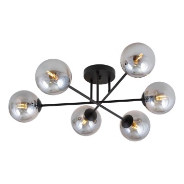 Luster na tyči ROMA 6xE14/10W/230V čierna/dymová