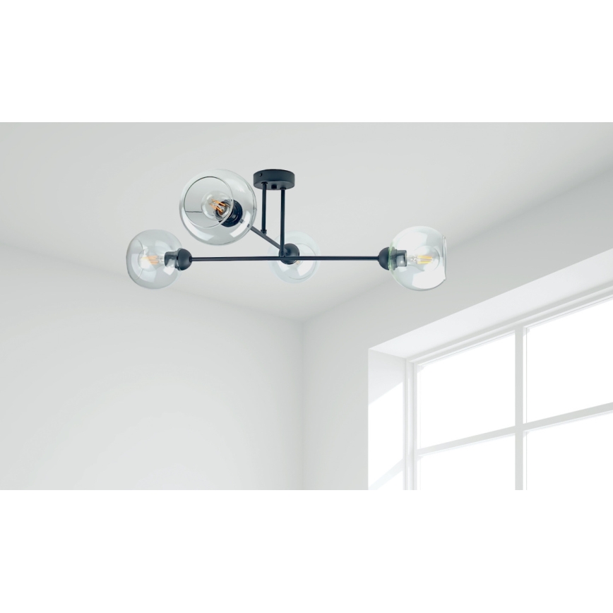 Luster na tyči VASCO 4xE27/60W/230V čierna/číra