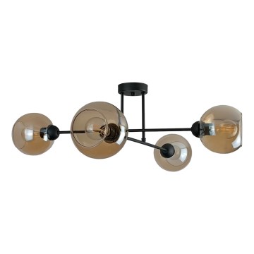 Luster na tyči VASCO 4xE27/60W/230V čierna/dymová béžová