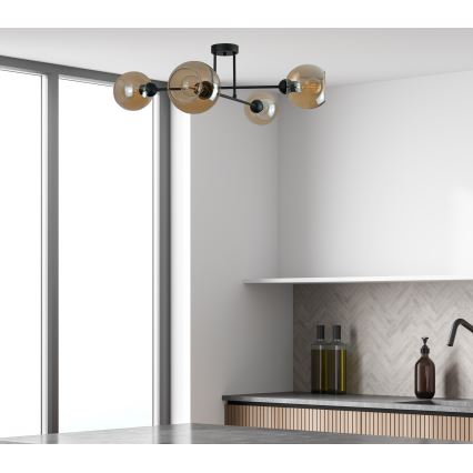 Luster na tyči VASCO 4xE27/60W/230V čierna/dymová béžová