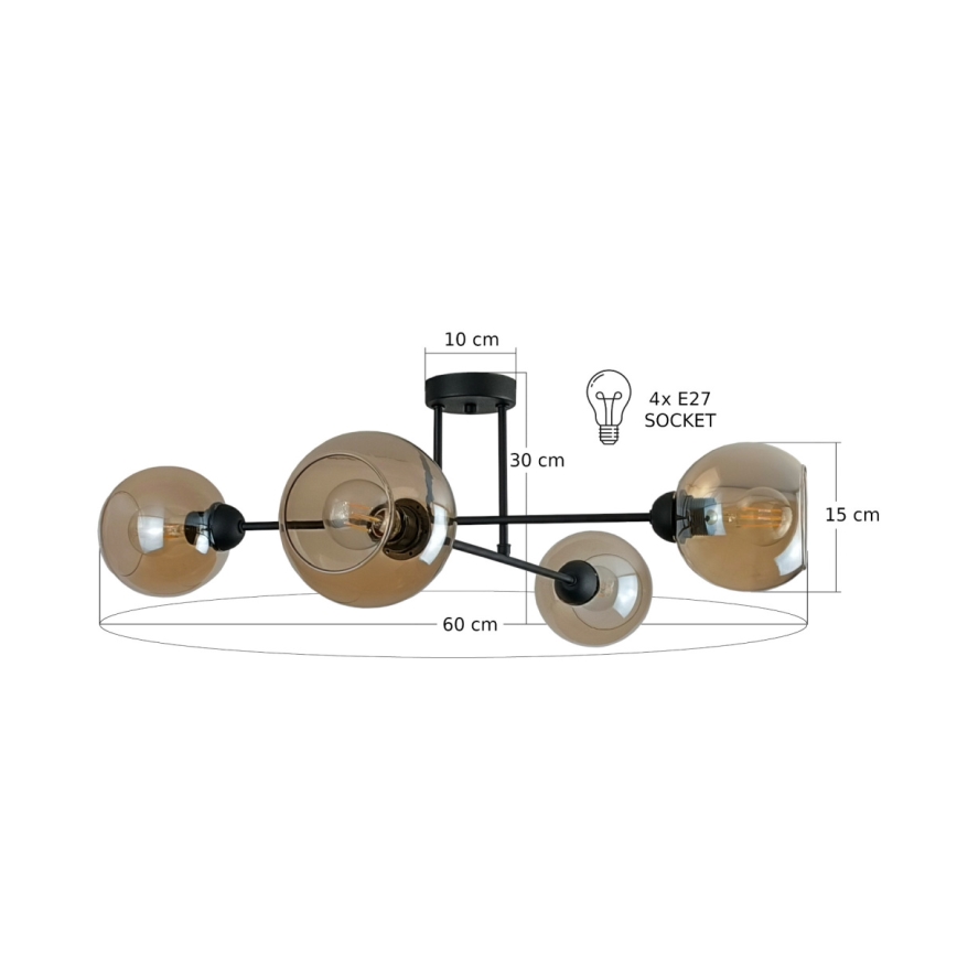 Luster na tyči VASCO 4xE27/60W/230V čierna/dymová béžová