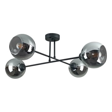 Luster na tyči VASCO 4xE27/60W/230V čierna/dymová čierna