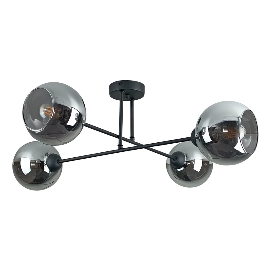 Luster na tyči VASCO 4xE27/60W/230V čierna/dymová čierna