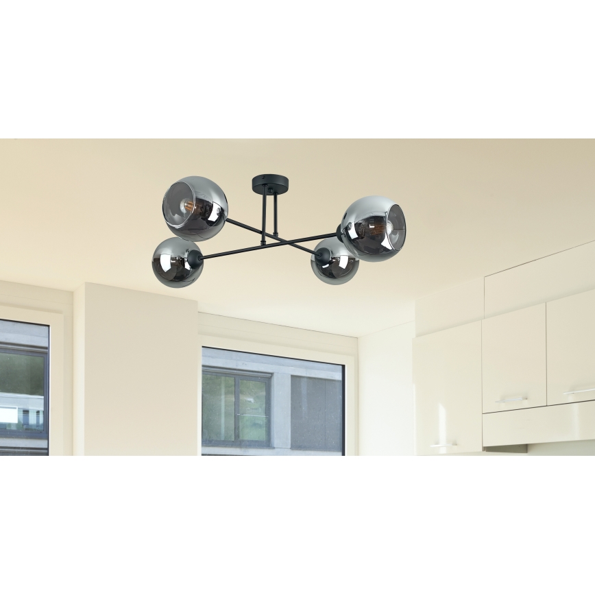 Luster na tyči VASCO 4xE27/60W/230V čierna/dymová čierna