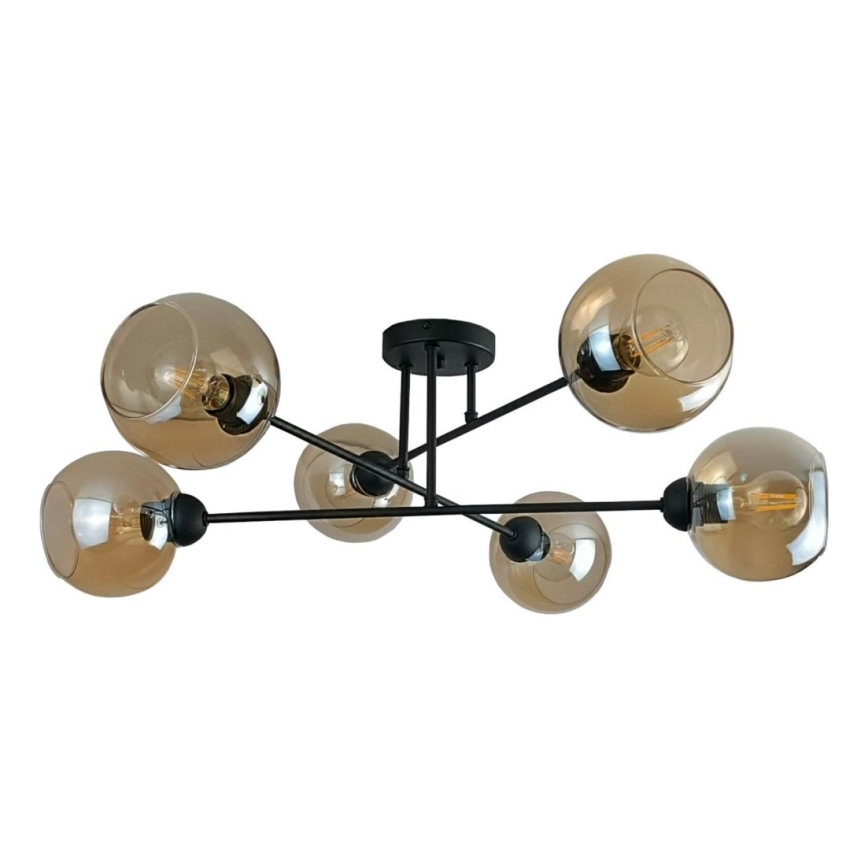 Luster na tyči VASCO 6xE27/60W/230V čierna/dymová béžová