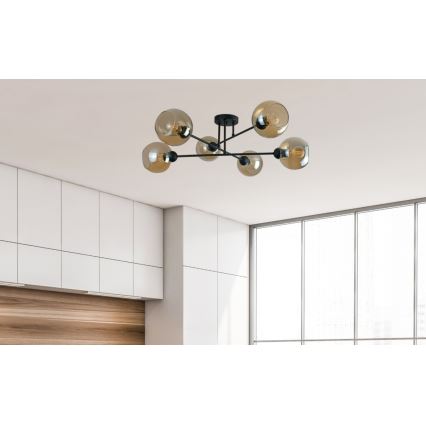 Luster na tyči VASCO 6xE27/60W/230V čierna/dymová béžová
