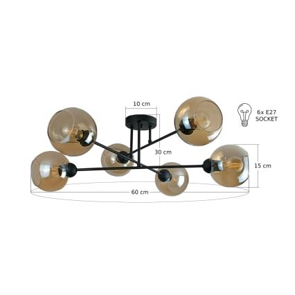 Luster na tyči VASCO 6xE27/60W/230V čierna/dymová béžová