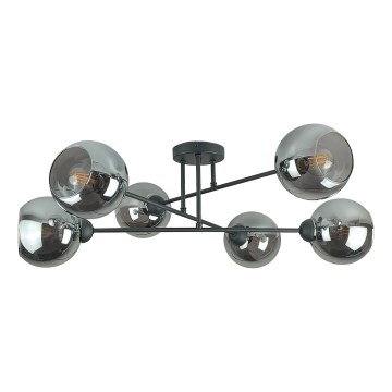 Luster na tyči VASCO 6xE27/60W/230V čierna/dymová čierna