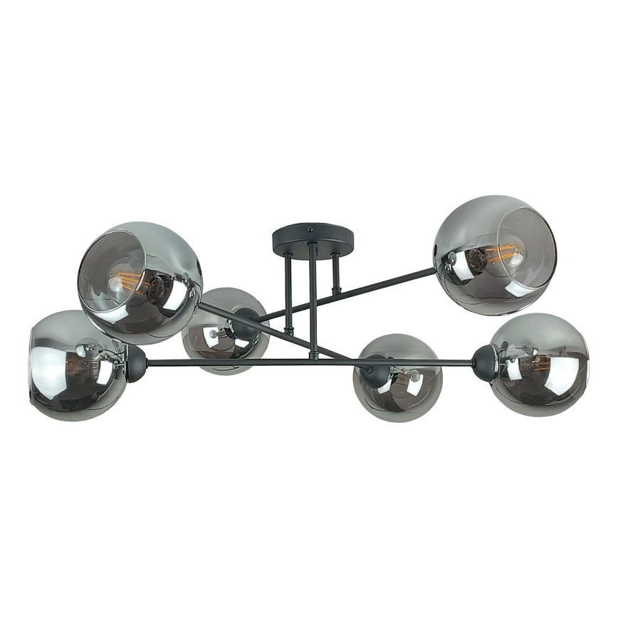 Luster na tyči VASCO 6xE27/60W/230V čierna/dymová čierna