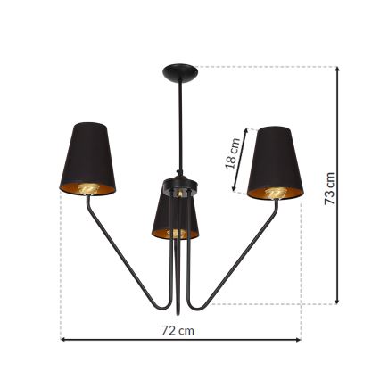 Luster na tyči VICTORIA 3xE27/60W/230V čierna