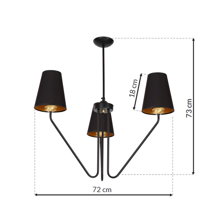 Luster na tyči VICTORIA 3xE27/60W/230V čierna