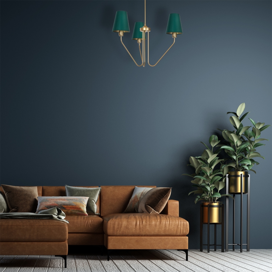 Luster na tyči VICTORIA 3xE27/60W/230V zelená 
