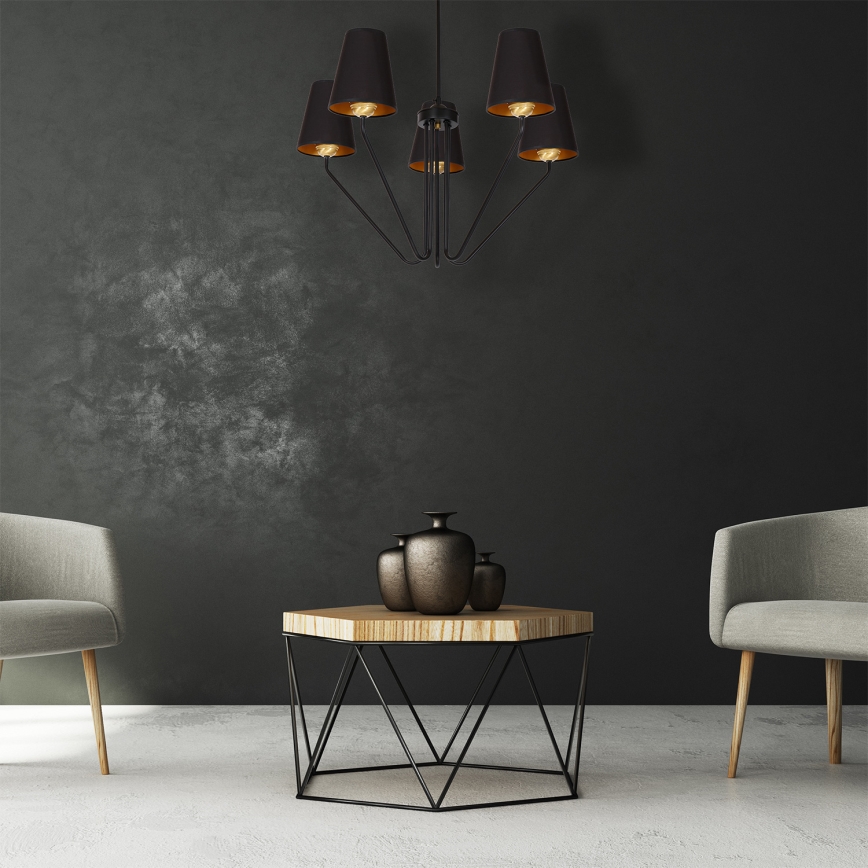 Luster na tyči VICTORIA 5xE27/60W/230V čierna