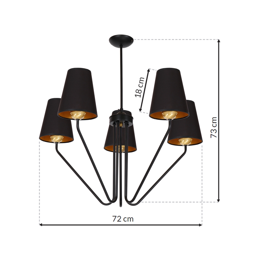 Luster na tyči VICTORIA 5xE27/60W/230V čierna