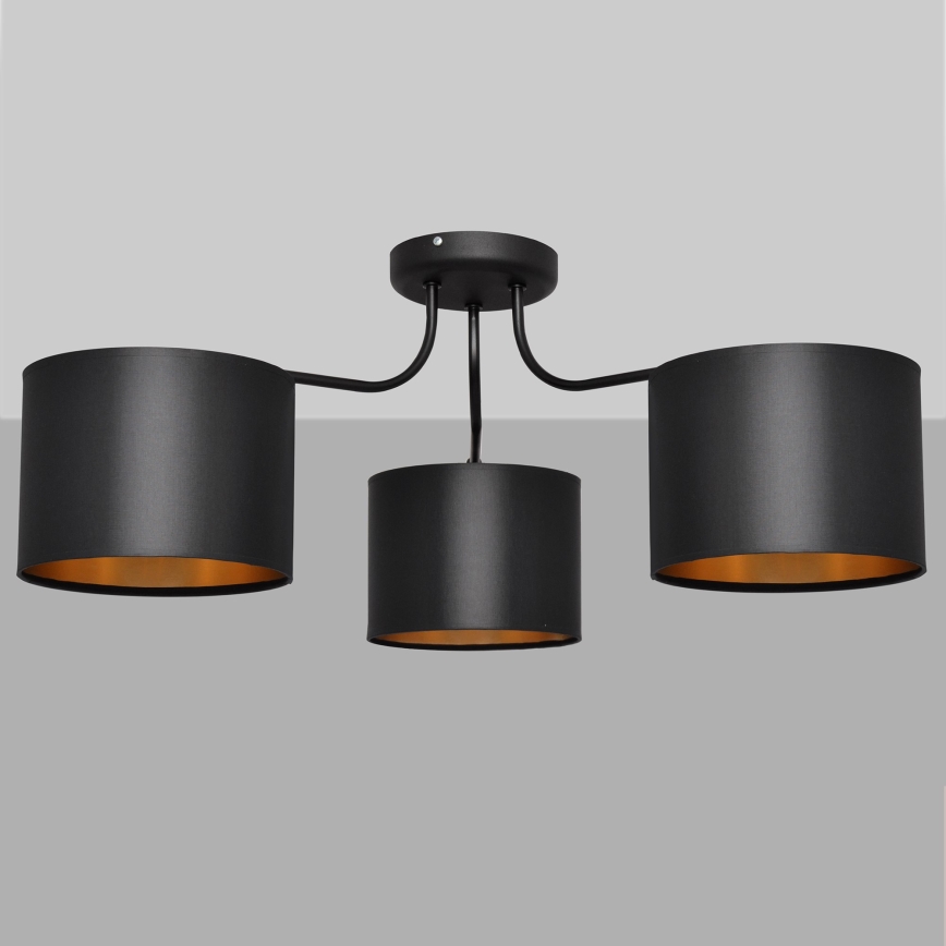 Luster prisadený ALBA 3xE27/15W/230V čierna/zlatá
