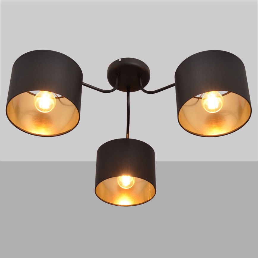 Luster prisadený ALBA 3xE27/15W/230V čierna/zlatá
