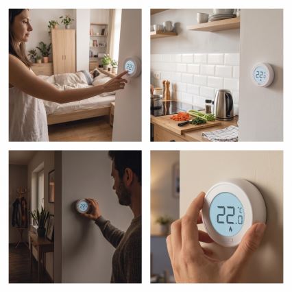 Manuálny izbový termostat 230 V/6 A, napájanie 2× AA, biely