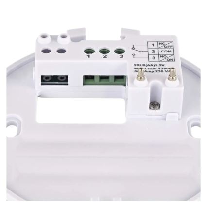 Manuálny izbový termostat 230 V/6 A, napájanie 2× AA, biely