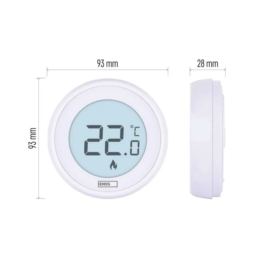 Manuálny izbový termostat 230 V/6 A, napájanie 2× AA, biely