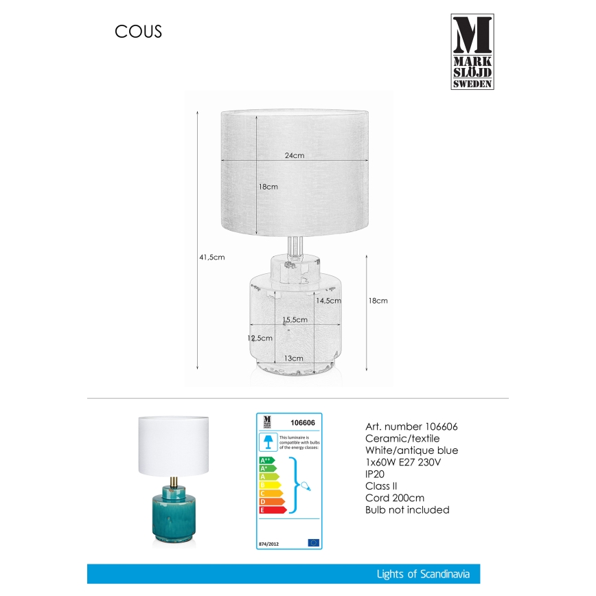 Markslöjd 106606 - Stolná lampa COUS 1xE27/60W/230V