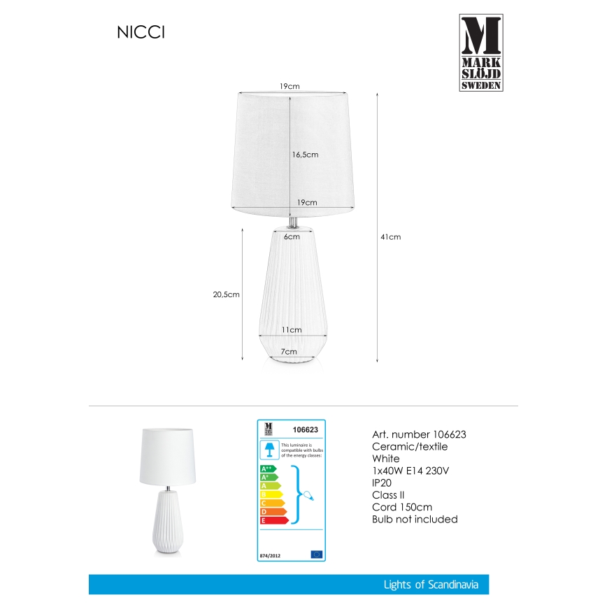 Markslöjd 106623 - Stolná lampa NICCI 1xE14/40W/230V