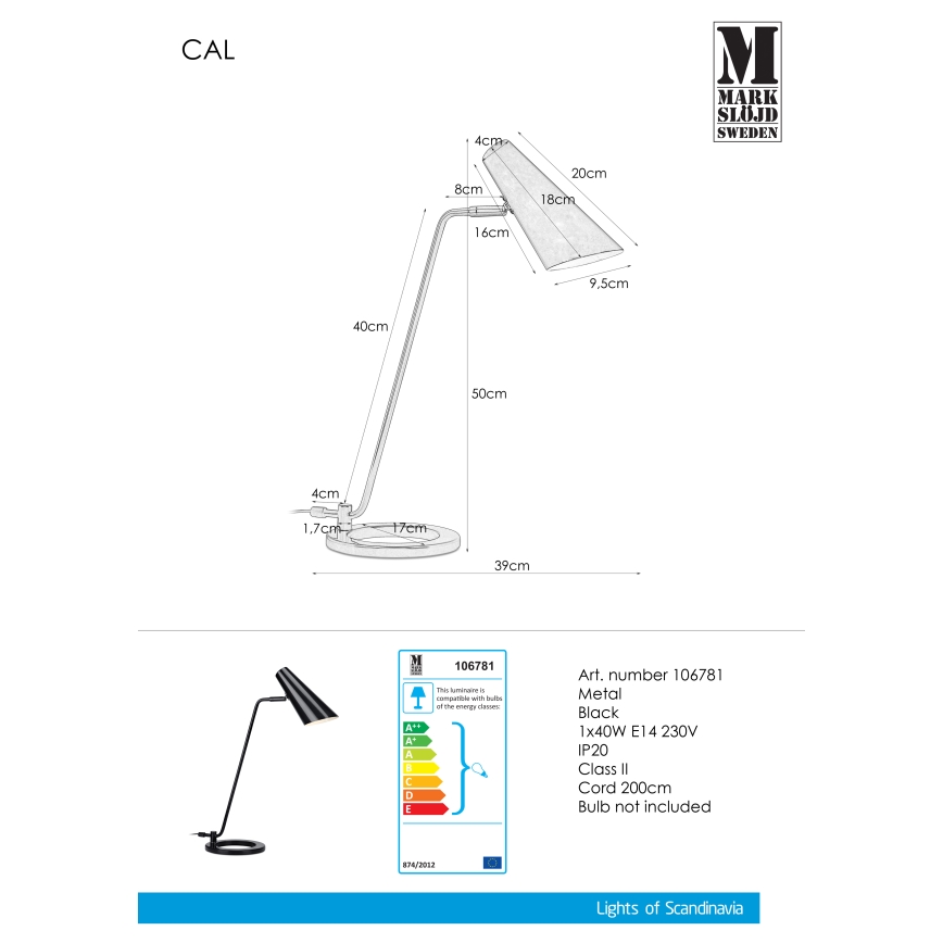 Markslöjd 106781 - Stolná lampa CAL 1xE14/40W/230V
