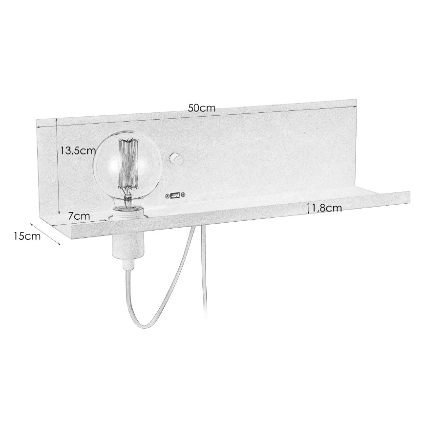 Markslöjd 106969 - Stmievateľné nástenné svietidlo s USB zásuvkou MULTI 1xE27/60W/230V
