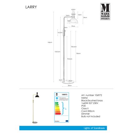 Markslöjd 106972 - Stmievateľná stojacia lampa LARRY 1xE27/60W/230V čierna/zlatá