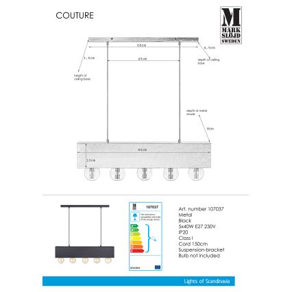 Markslöjd 107037 - Luster na lanku COUTURE 5xE27/40W/230V čierna
