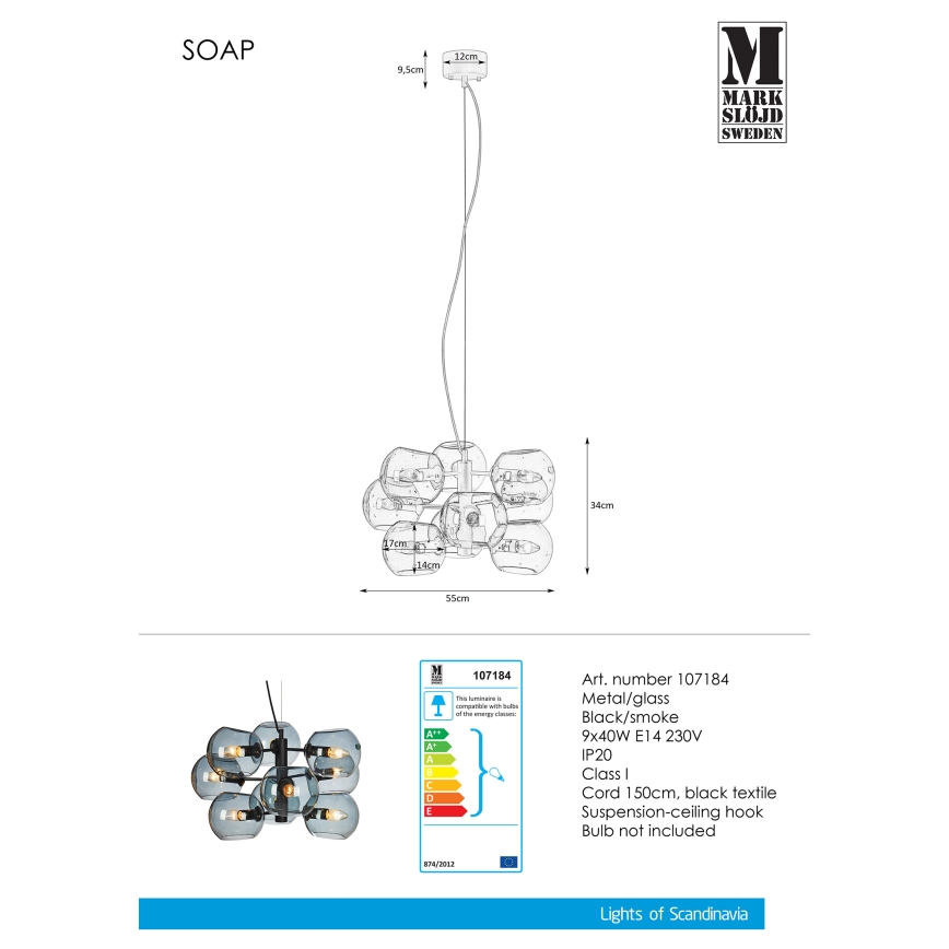 Markslöjd 107184 - Luster na lanku SOAP 9xE14/40W/230V