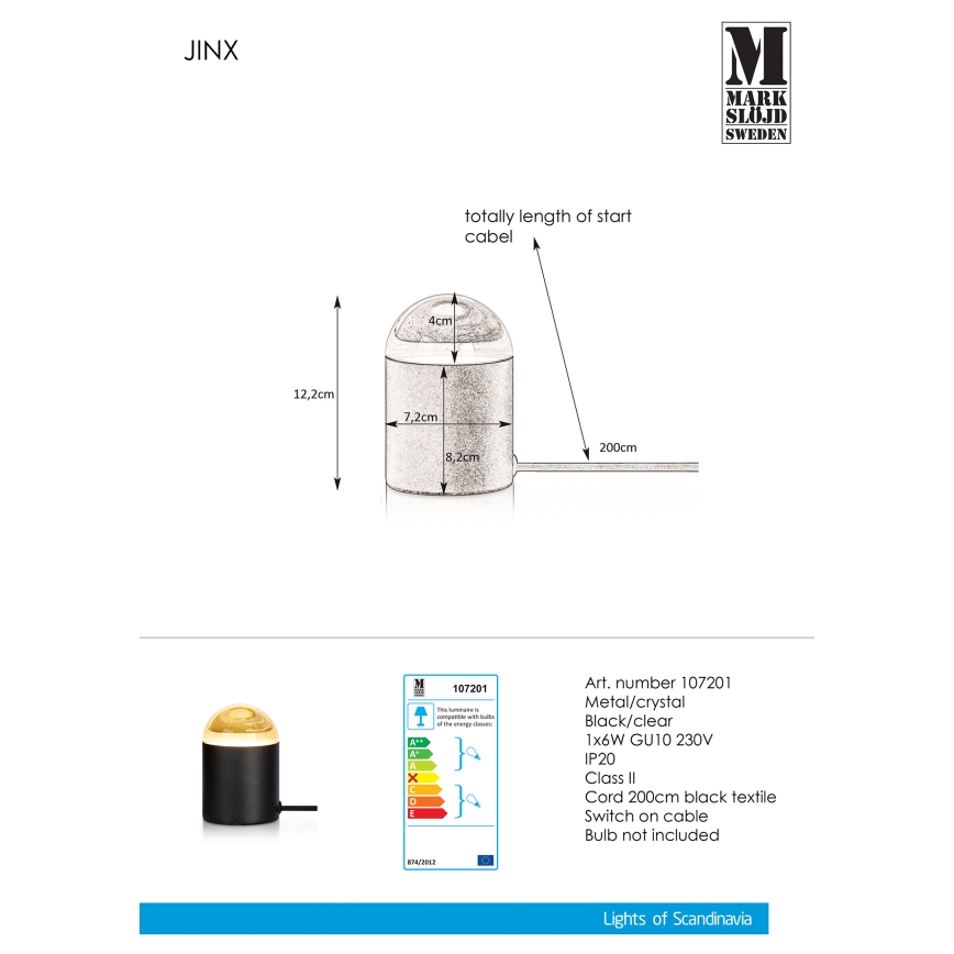 Markslöjd 107201 - Krištáľová stolná lampa JINX 1xGU10/6W/230V