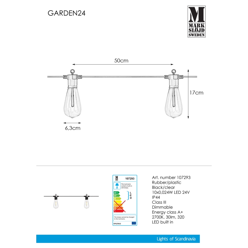 Markslöjd 107293 - LED Vonkajší dekoračný reťazec GIRLANDA GARDEN 10xLED 5,5m IP44